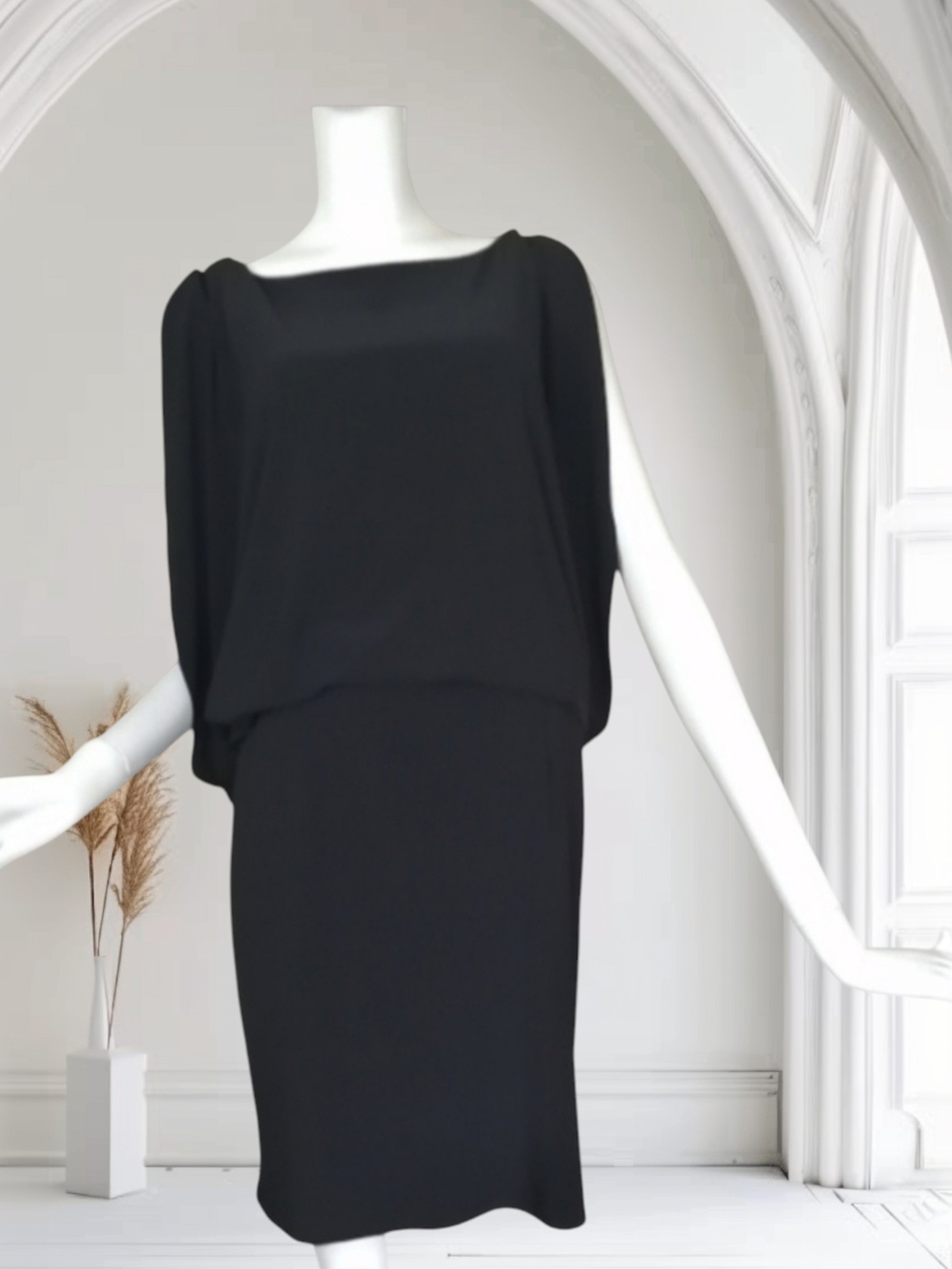Jessica Simpson Black Draped Blouson Midi Dress